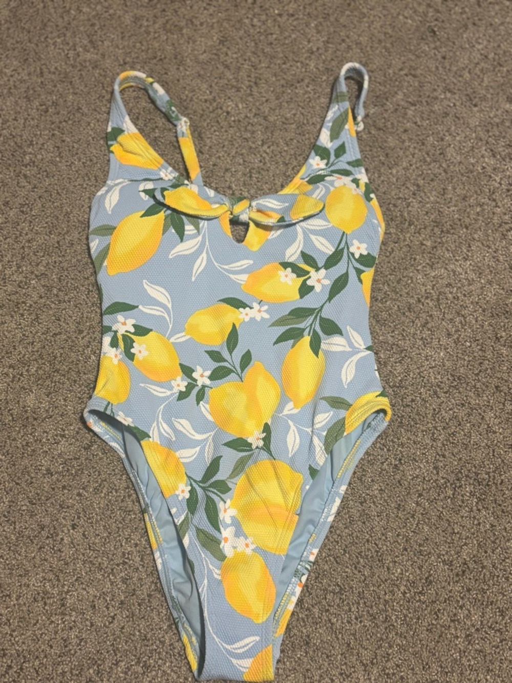 Time and Tru Light Blue Swimsuit with Yellow and Green Floral lemon Accents